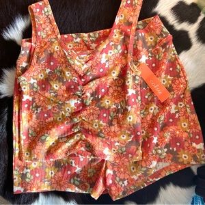 🔖 COLSIE Sold Out Women's Floral Print Tiny Tank and Shorts Pajama Set Orange